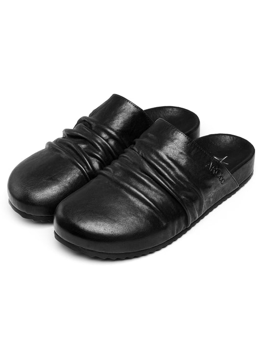 Washed Wrinkled Horsehide Mules in Black – product image 2