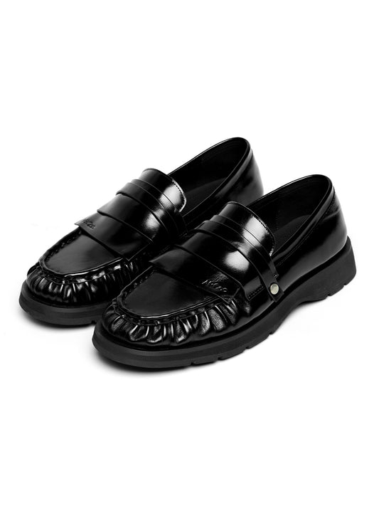 ARCcc Multi-Layer Cowhide Leather Loafers in Black front three-quarter view