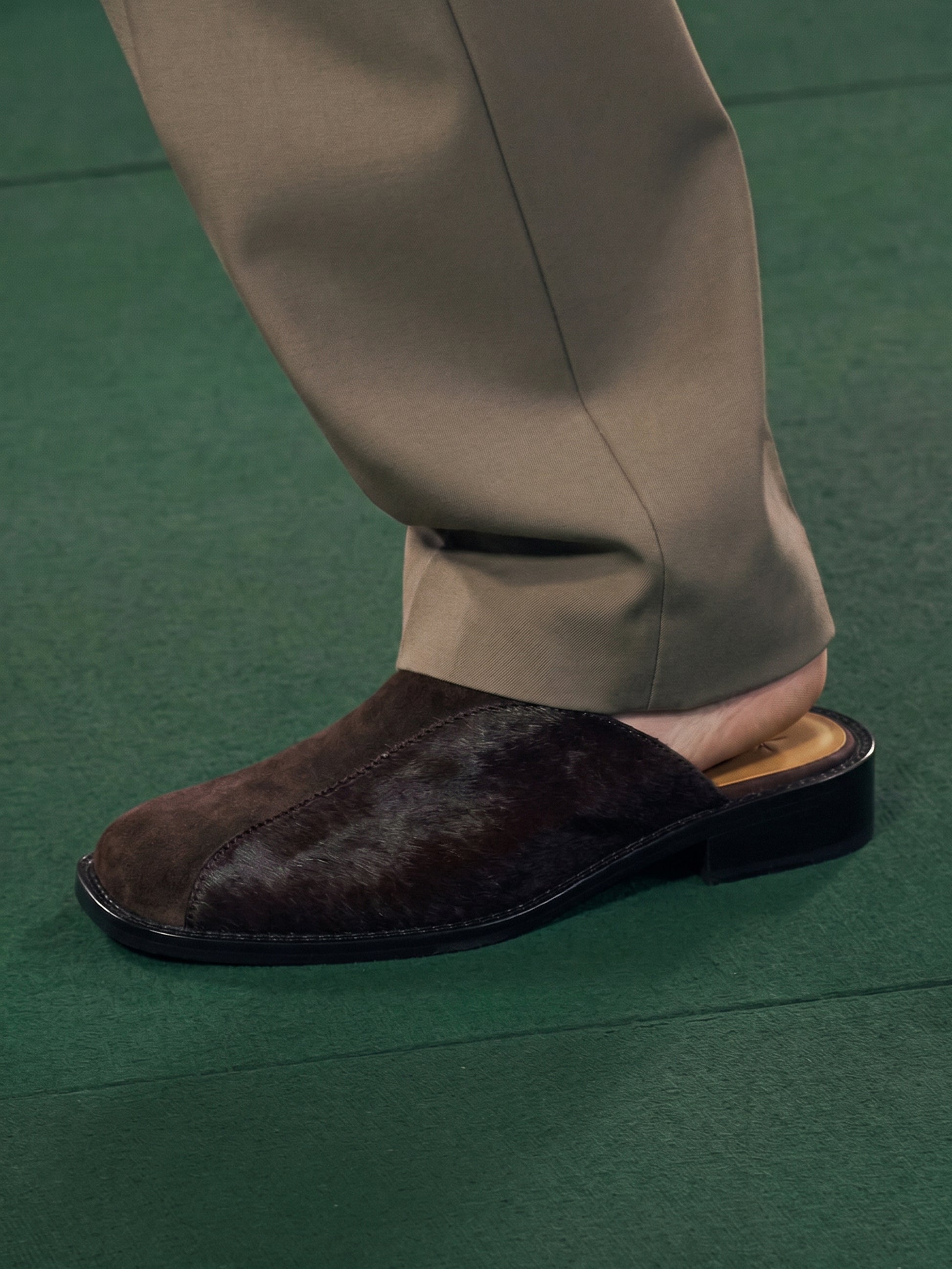 Square-Toe Horsehair Patchwork Mules in Chocolate – product image 6