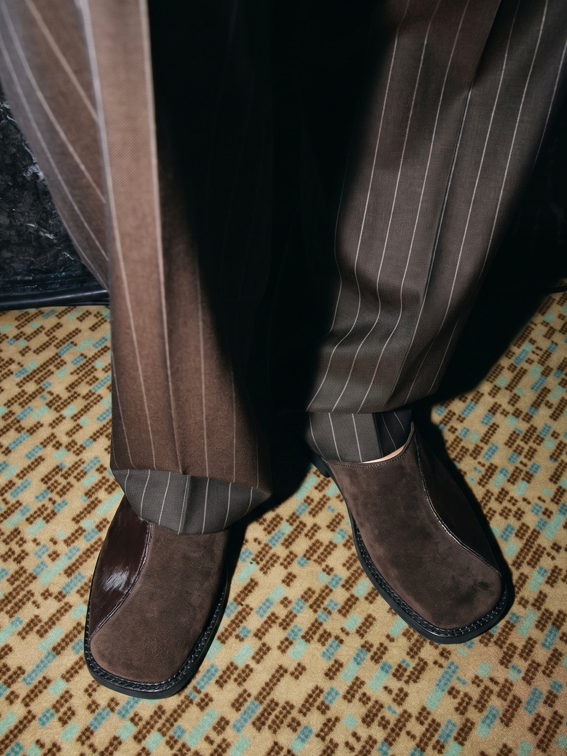 Square-Toe Horsehair Patchwork Mules in Chocolate – product image 7