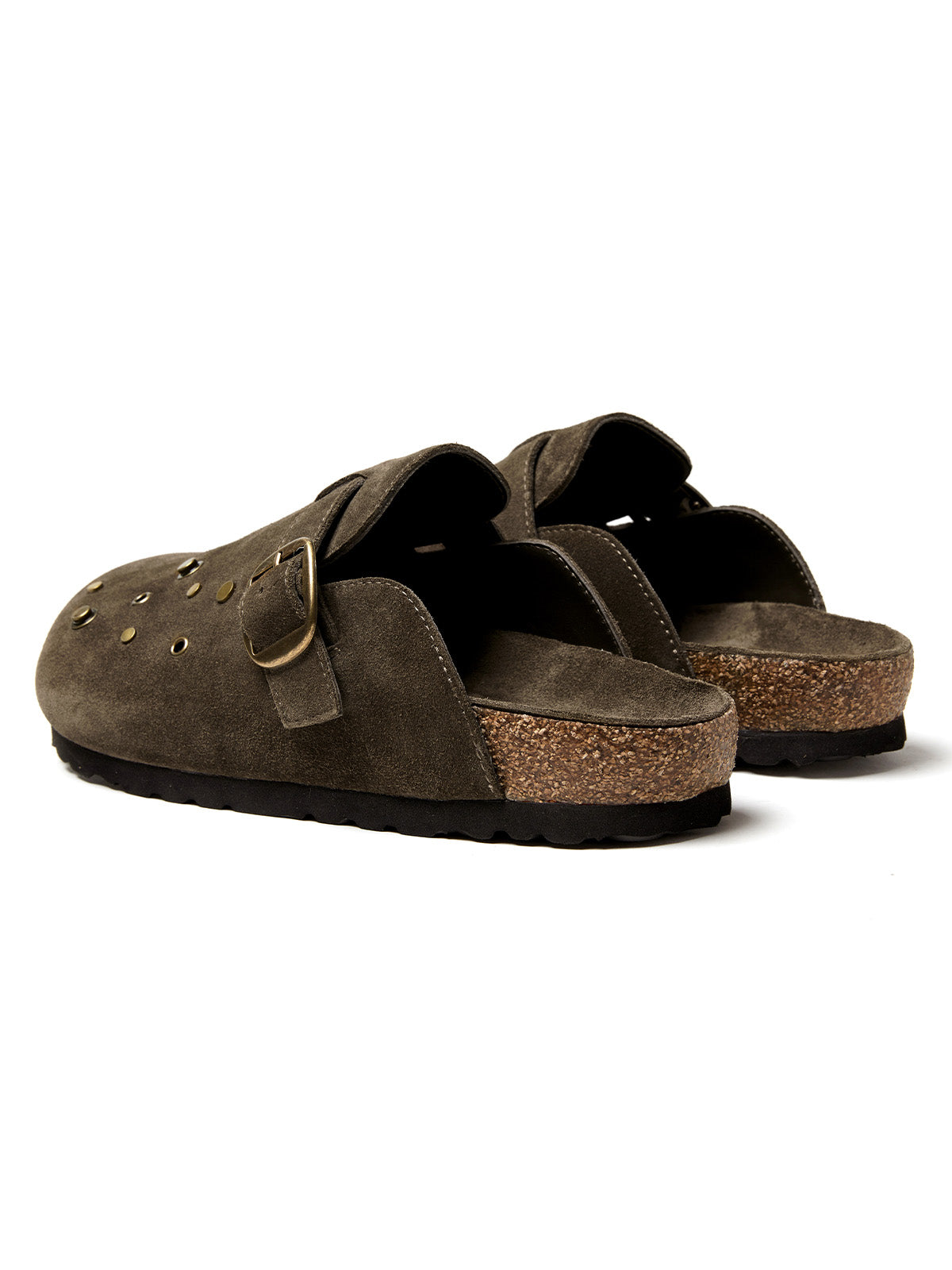 METAL RIVET SUEDE CLOGS-BROWN