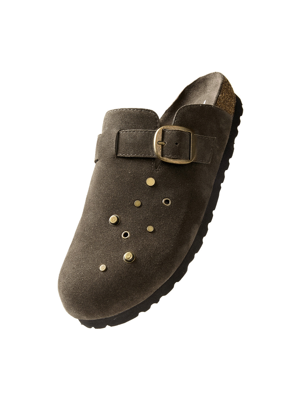 METAL RIVET SUEDE CLOGS-BROWN