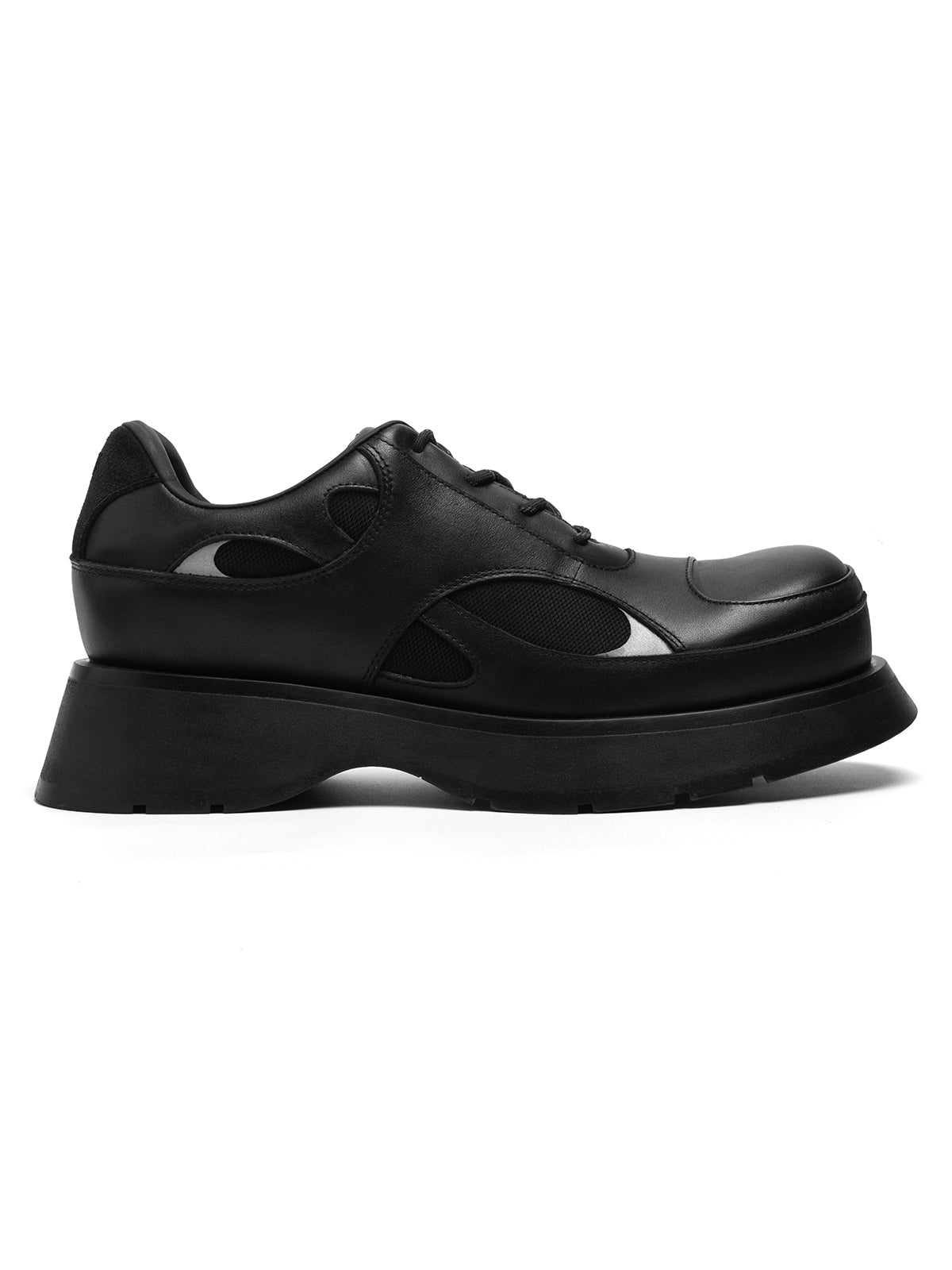 COWHIDE PLATFRORM DERBY SHOES -BLACK