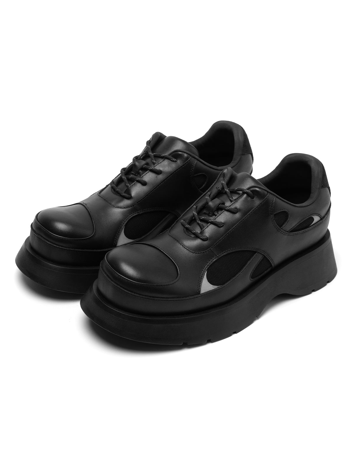 COWHIDE PLATFRORM DERBY SHOES -BLACK