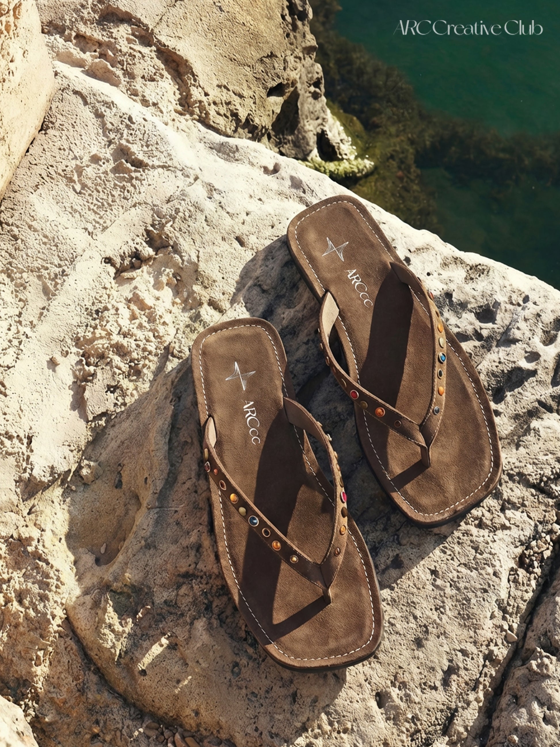 Gemstone Suede Flip-Flops in Brown – product image 5