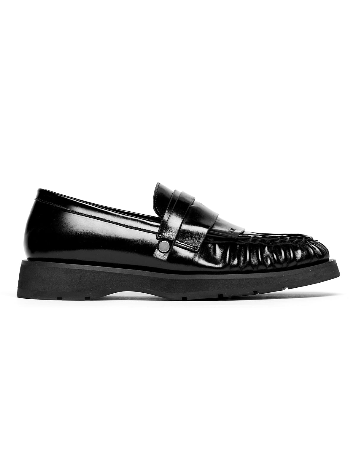 ARCcc Multi-Layer Cowhide Leather Loafers in Black front three-quarter view