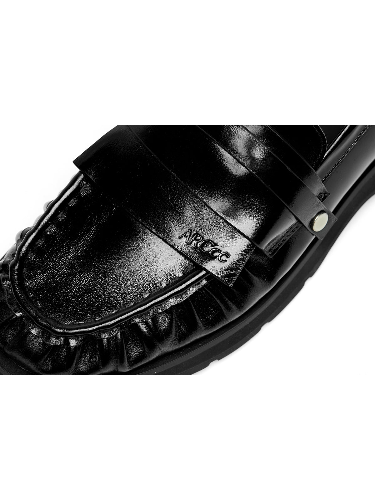 ARCcc Multi-Layer Cowhide Leather Loafers in Black layered upper and logo detail