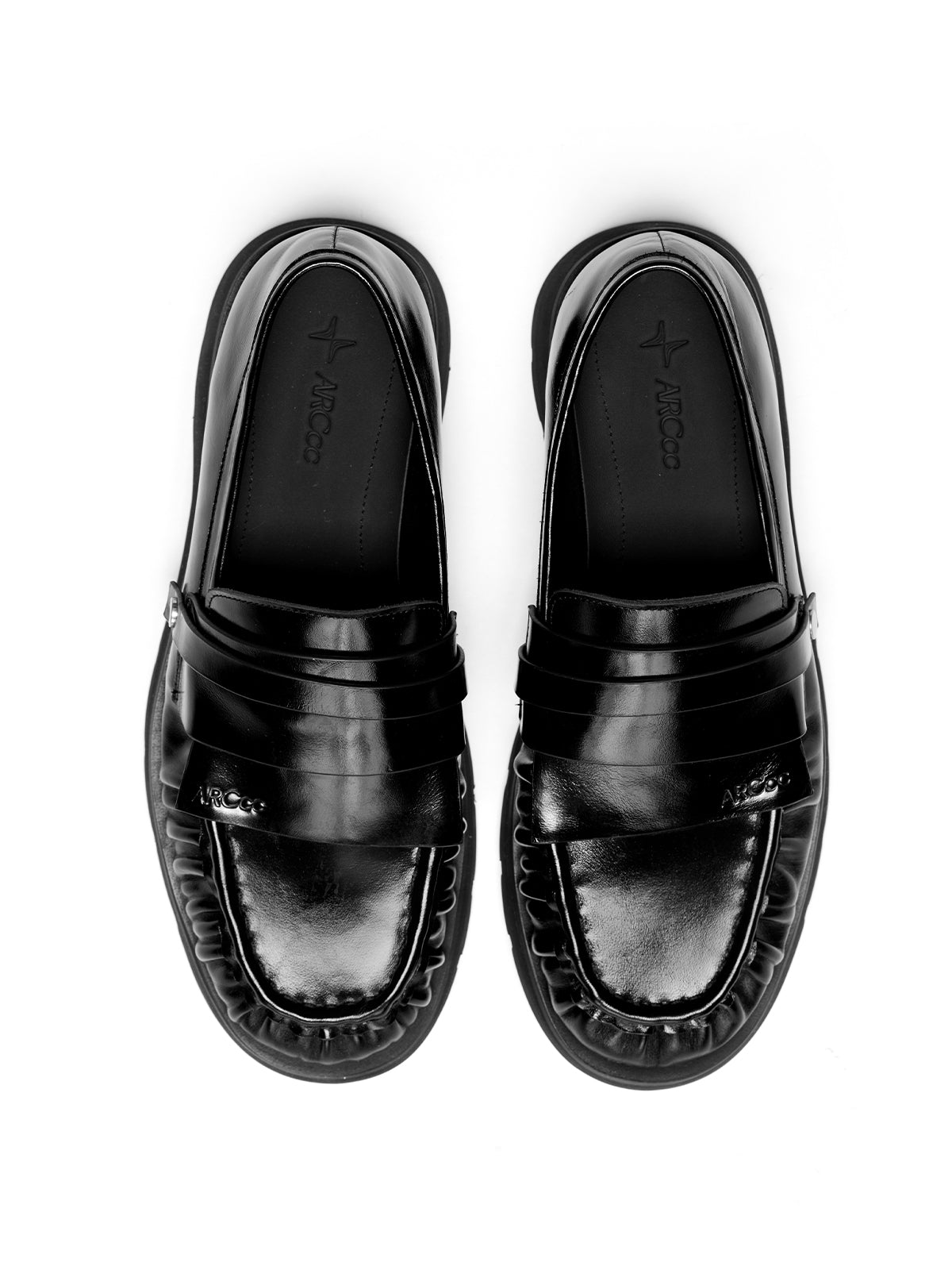 ARCcc Multi-Layer Cowhide Leather Loafers in Black top view
