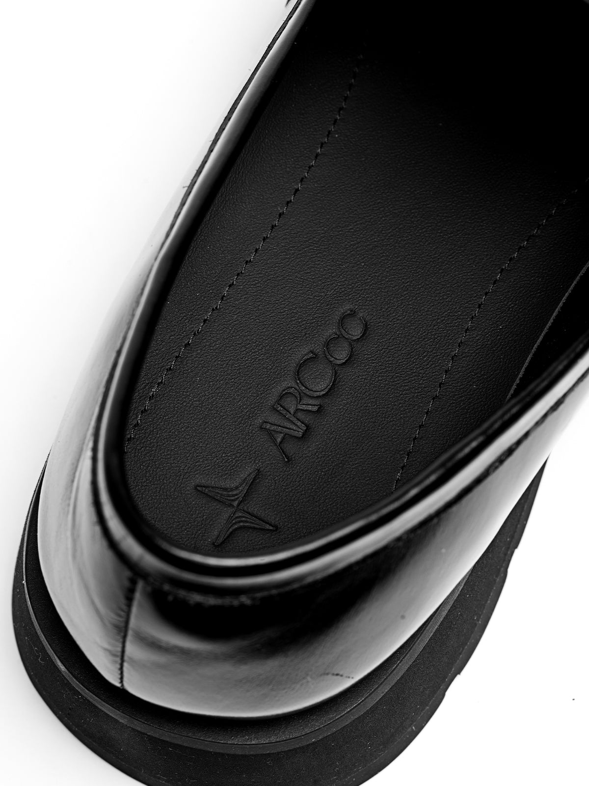ARCcc Multi-Layer Cowhide Leather Loafers in Black lambskin lining and insole logo