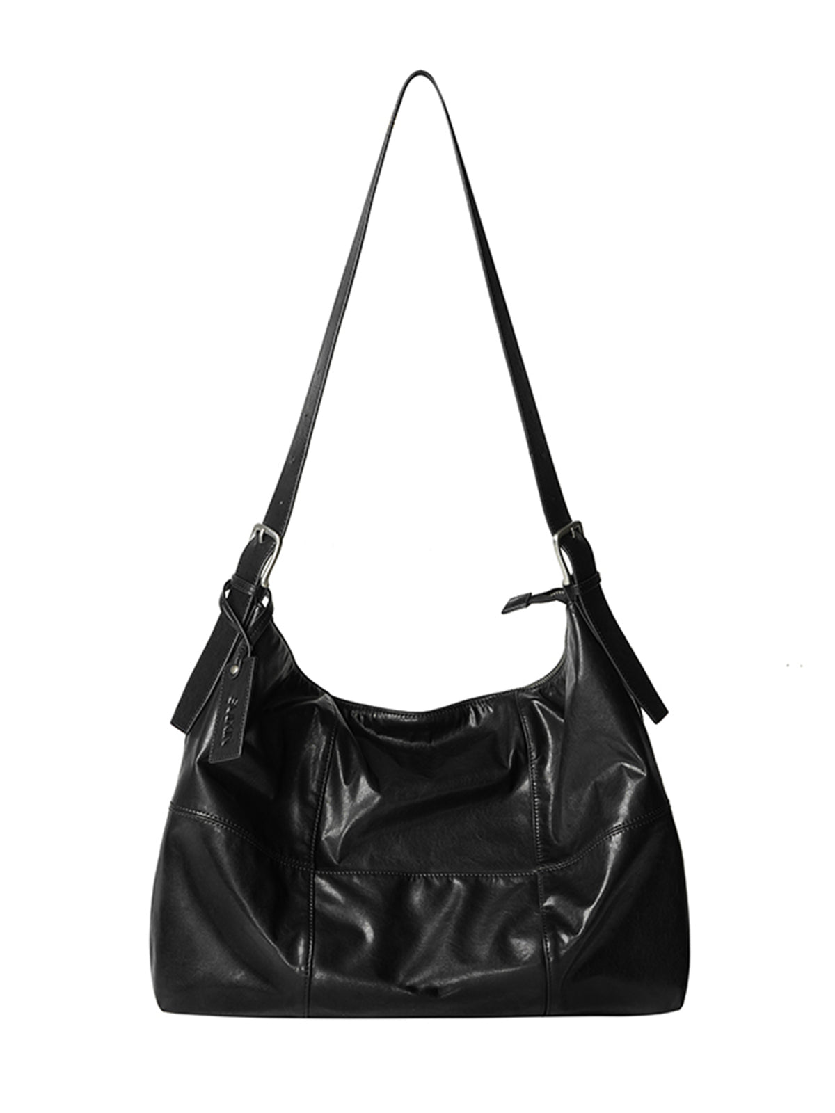 ARCcc segmented 16-inch black PU crossbody bag front white background
