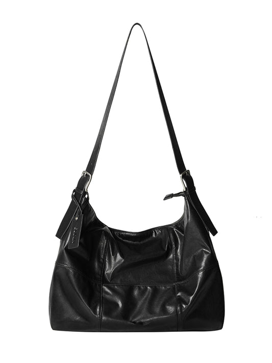 ARCcc segmented 16-inch black PU crossbody bag front white background